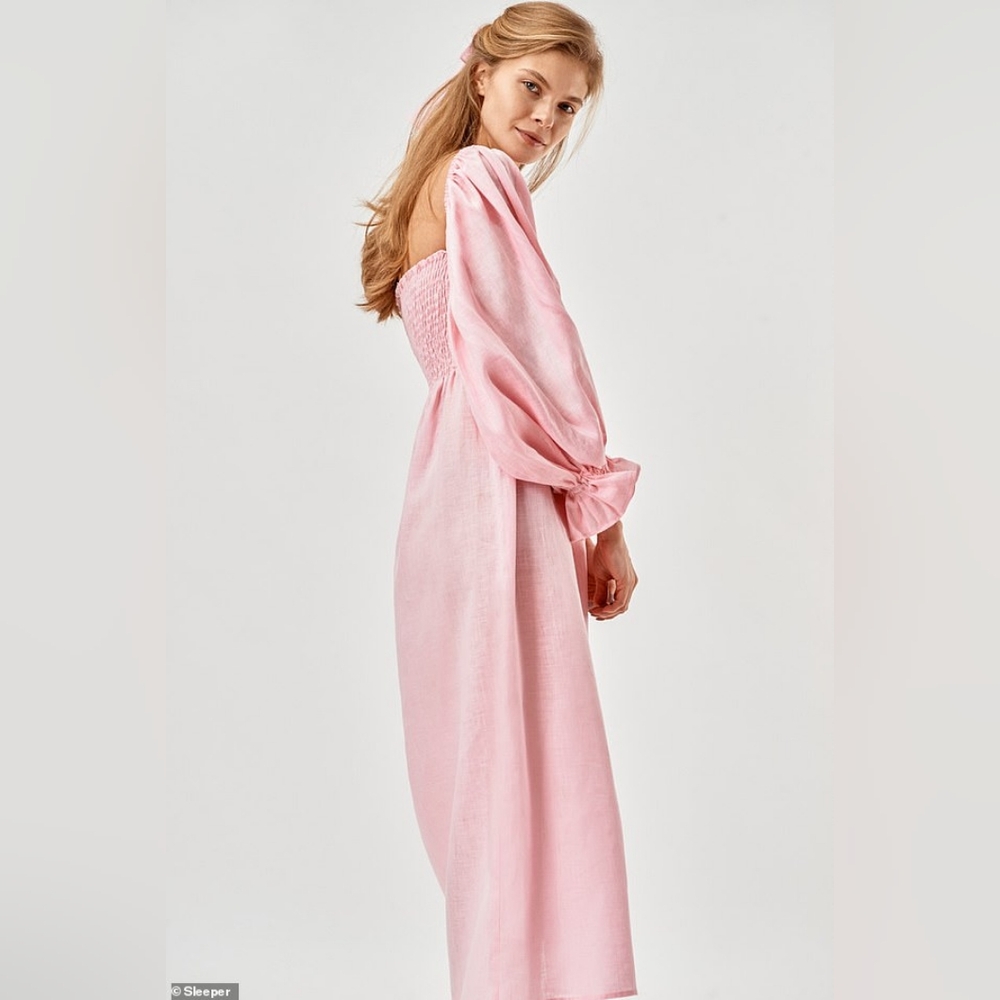 Sleeper 100% linen atlanta dress in light pink, xsmall cottagecore coquette
